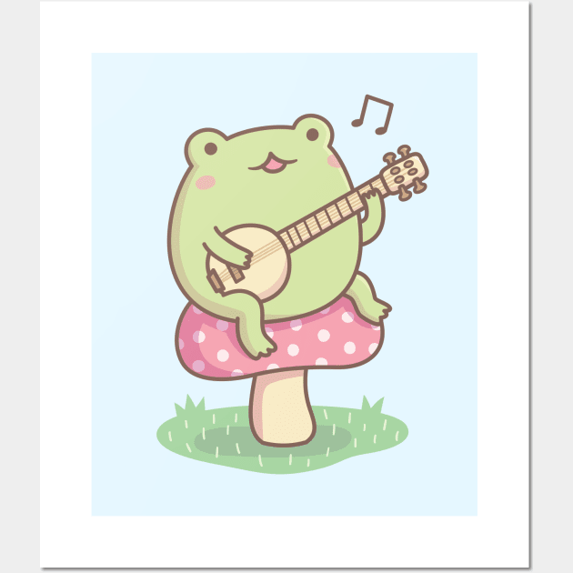 Cute Frog Playing Banjo On Toadstool Wall Art by rustydoodle